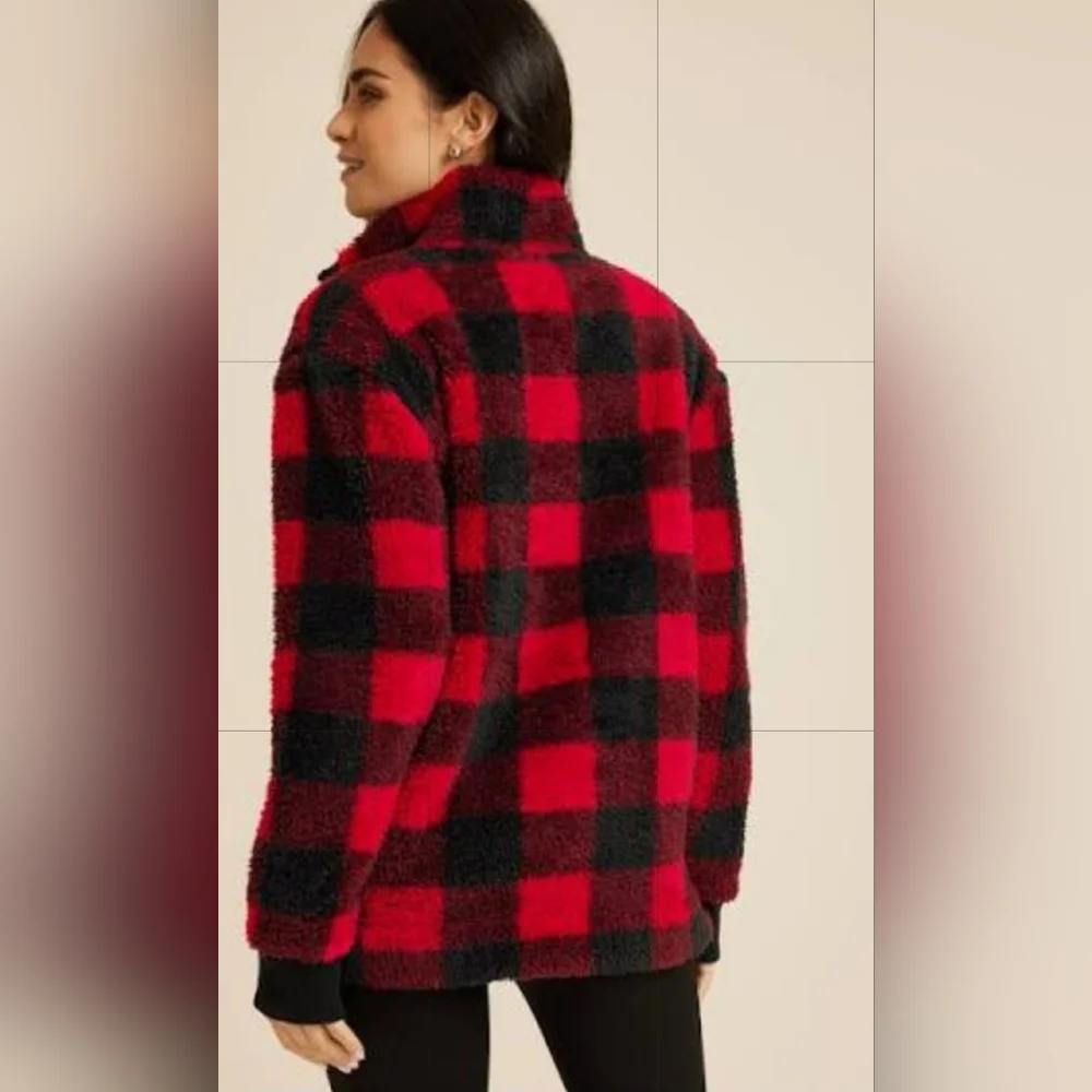 NWT Maurices Red and Black Sherpa Buffalo Plaid Pullover Sweatshirt